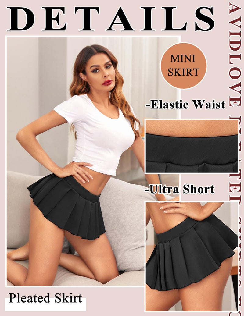 Avidlove Women Sexy Role Play Pleated Mini Skirt Ruffle Short Skirt for Schoolgirl Black M - Image 4